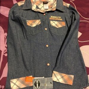 Girls denim button down harley davidson shirt